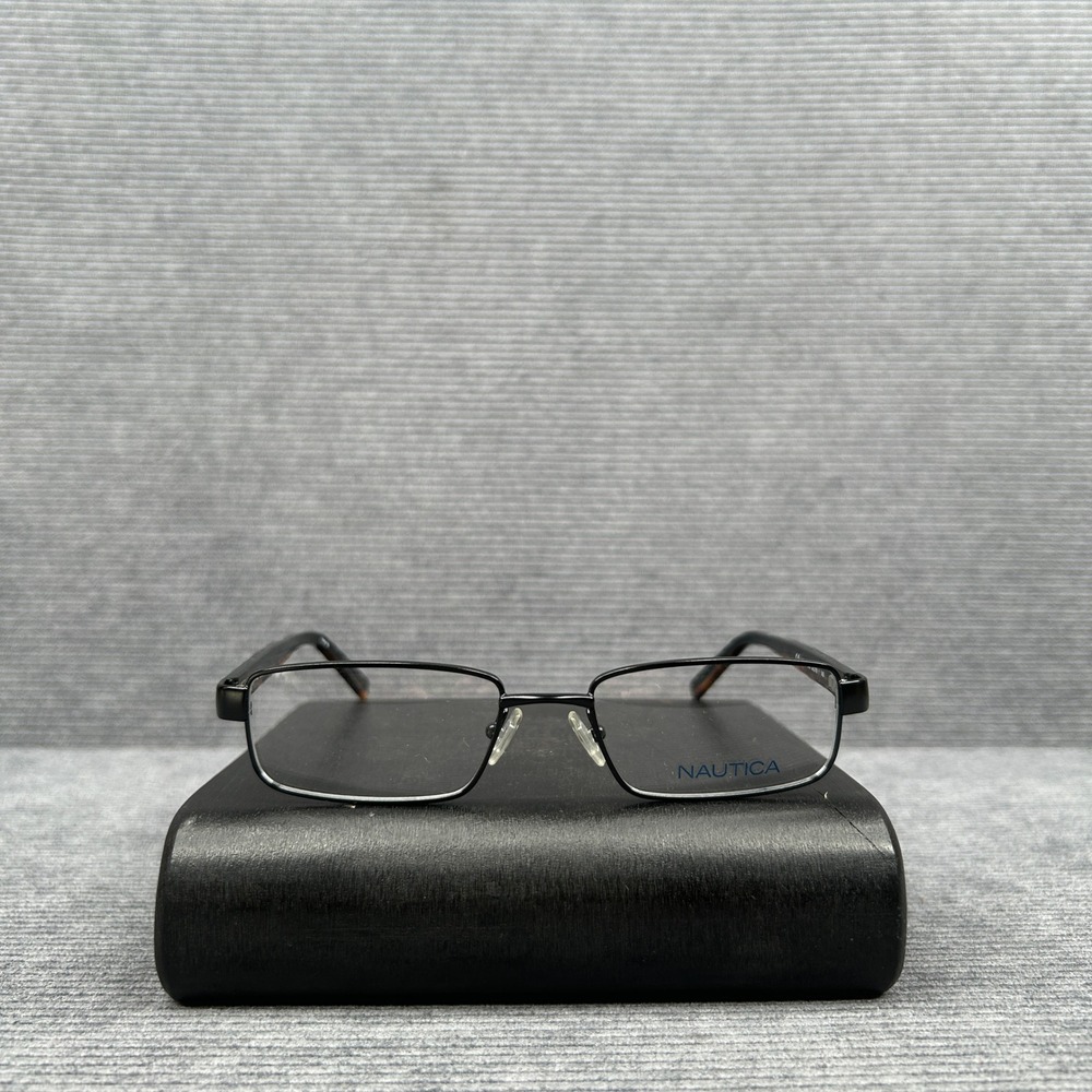 Nautica N7230 300 Y2k Eyeglasses Black Tortoise Rectangular Semi-Rimless Frames
